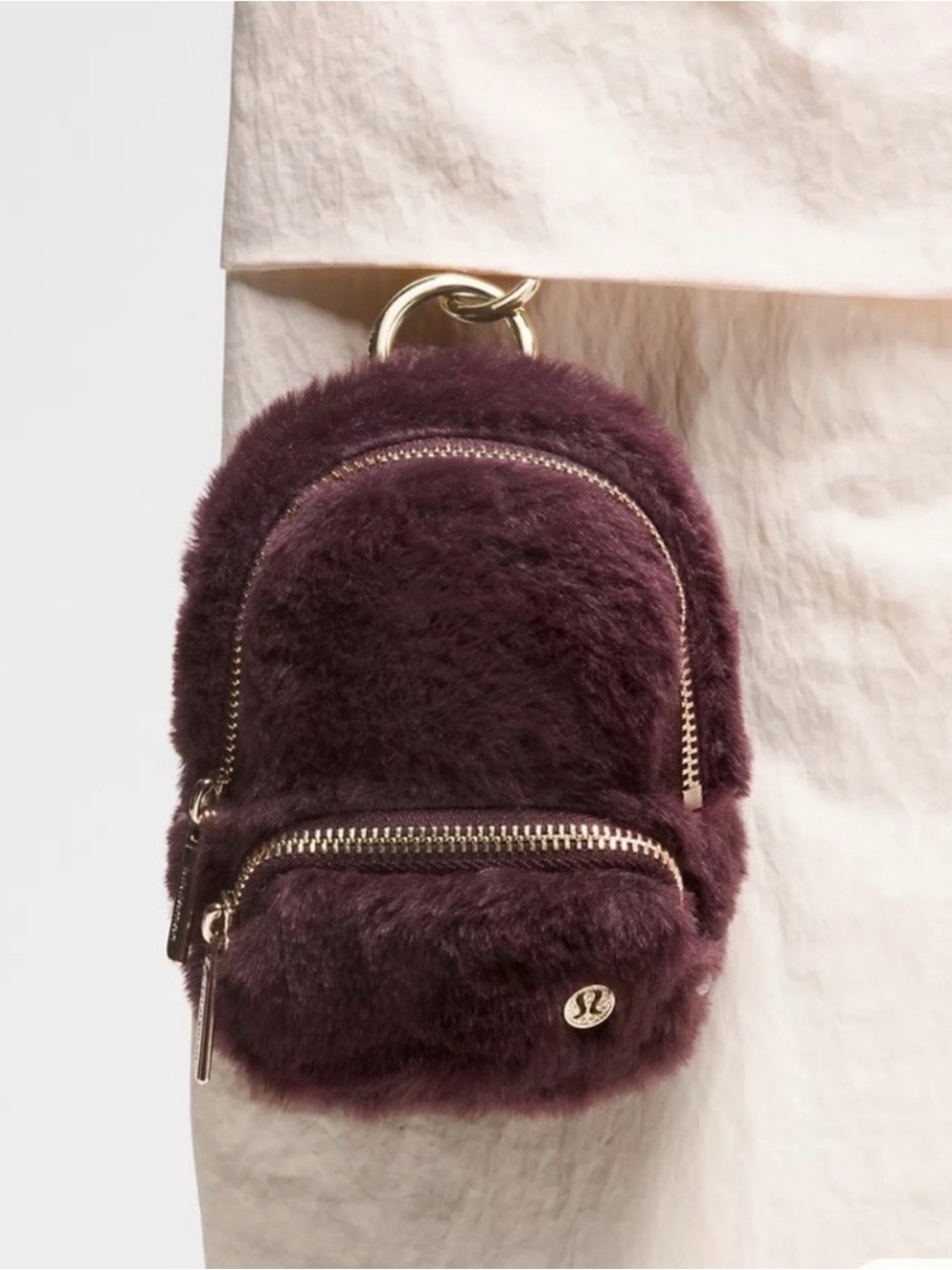 NWT Lululemon Everywhere Nano Backpack Plush Fleece - Black Plum/Gold